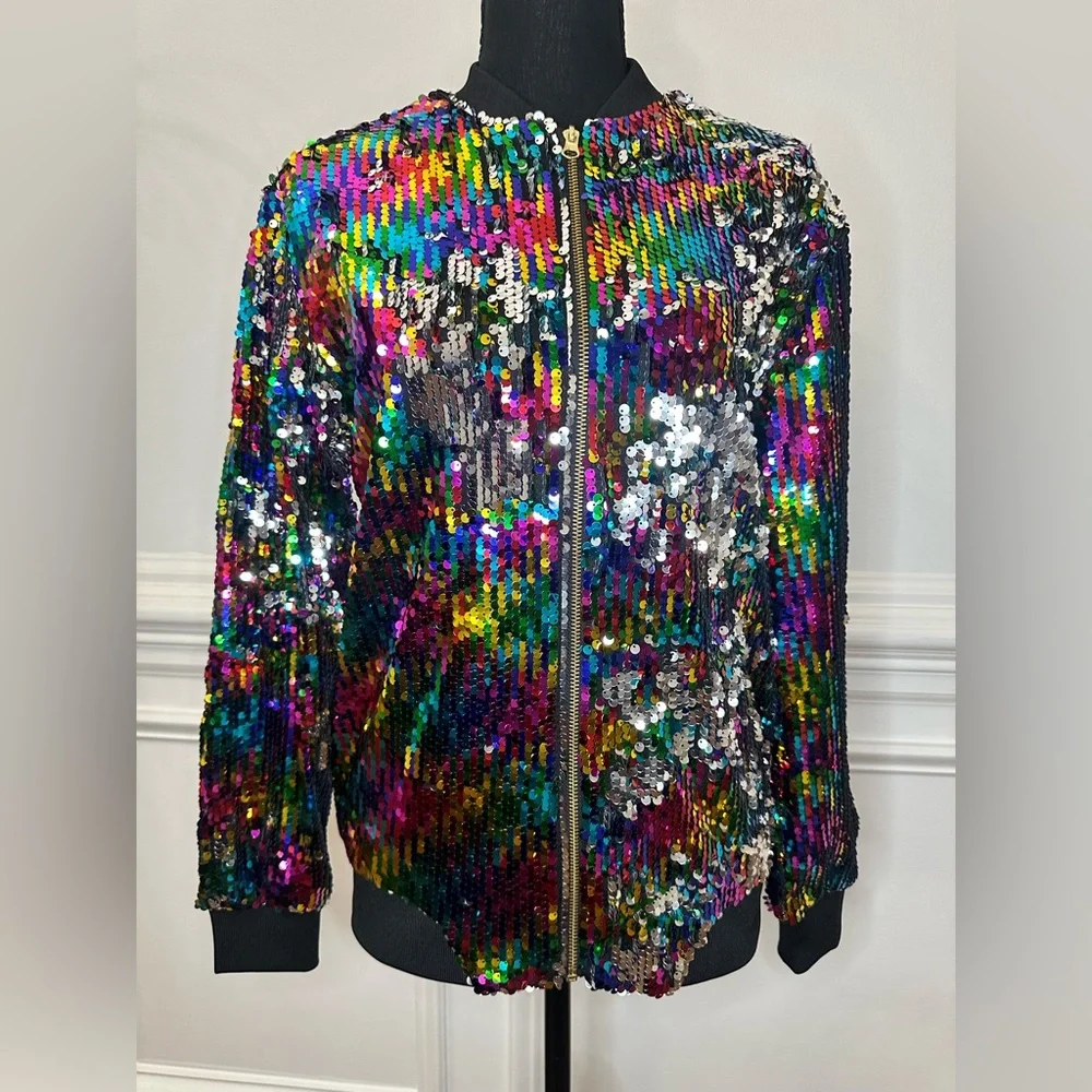 Cresay Multicolor Sequin Bomber‎ Jacket – Size Small